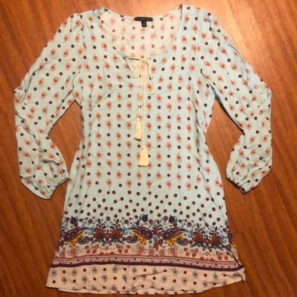 Signature Studios Dress Womens Tie Front Long Sleeve Midi Blue F6